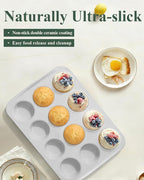 Nonstick Ceramic 12 Cup Muffin Pan, Cupcake Pan for Baking, Non-Toxic Muffin tin, Ceramic Coating, PTFE & PFOA Free, Oven Safe 550°F, Aluminized Steel (Yellow)