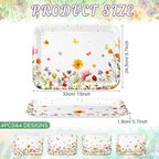 4 Pieces Wildflower Serving Trays Flower Melamine Platters Reusable Rectangle Party Trays for Spring Summer Floral Theme Party Food Dessert Serving Supplies, 13 x 9.7 inch