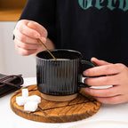 GBhome 12OZ Stackable Coffee Mugs with Stand, Ceramic Coffee Mugs with Texture Patterns for Man,Woman,Dad,Mom, Modern Coffee Cups Set of 4 for Latte/Cappuccino/Cocoa. Dishwasher&Microwave Safe,Black
