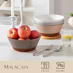 MALACASA Salad Bowls Set of 4, Soup Bowls for Kitchen, 60oz Large Ceramic Bowl for Ramen, Cereal, Fruit, Pho and Pasta, Microwave & Dishwasher Safe, Speckled Deep Bowls, Multicolor