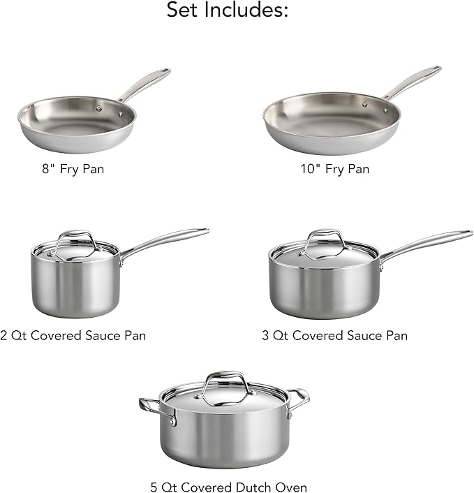 Tramontina Signature Tri-Ply Clad Stainless Steel 8-Piece Cookware Set with Lids, Pots and Pans Kitchen Set, Induction-Ready, Dishwasher-Safe, NSF-Certified, Made in Brazil