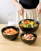 HASENSE Small Mixing Bowls of 3, Porcelain Ribbed Black Bowls 1.5/1/0.5 Qt For Kitchen, Cooking, Baking and Serving Prep Bowls for Salad, Pasta, Modern Kitchen Dish Dishwasher & Microwave Safe