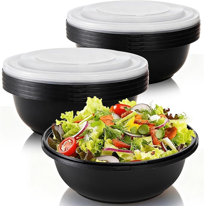 ZAVOOS 8 Pack Plastic Serving Bowls with Lids, 165 Oz Large Mixing Bowl with Non Slip Base, Round Food Storage Container for Christmas Party, Kitchen Prepping Baking Cooking, Microwave Freezer Safe