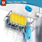 MURLONG Sponge Holder for Kitchen Sink,Sink Caddy Organizer with Suction Cups/Adhesive Strips,Dish Sponge Holder Design for Sponges,Scrubber,Stoppers-Silver