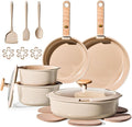 CAROTE 19PCS Ceramic Nonstick Cookware Set, Pots and Pans Set with Detachable Handle, PFAS-Free Non-Toxic, Induction & Oven Safe, Stackable Space-Saving, Taupe