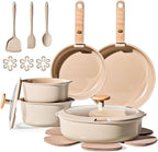 CAROTE 19PCS Ceramic Nonstick Cookware Set, Pots and Pans Set with Detachable Handle, PFAS-Free Non-Toxic, Induction & Oven Safe, Stackable Space-Saving, Taupe