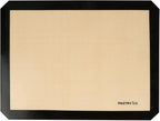 Restaurantware Baking Mat Pack of 1 Non-Stick 11.8"x15.7" Silicone Half Size Baking Mat, Rectangle Reusable Durable Oven-Friendly Anti-Slip Sheet for Kneading Rolling Shaping Dough, Tan and Black