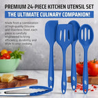 Kaluns Silicone Kitchen Utensils Set 24 Pcs Cooking Utensils Set - Can Opener, Masher, Turner, Spatula 446°F Heat Resistant Non-Stick - Premium Silicone and Stainless Steel Utensil Set