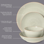 Gibson Home Stonebury 16 Piece Plates and Bowls Cream Grey Dishes - Handpainted Stoneware Dinnerware Set - Service for 4