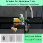 Sponge Holder for Kitchen Sink Sponge Holder Over Faucet - Stainless Steel Sink Caddy Organizer with Quick Stone Drying Mat (Black)