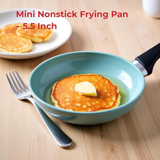 SALFORD Forged 5.5 Inch Mini Nonstick Frying Pan - Ceramic Skillet for Egg Omelet & Pancakes with Bakelite Handle Chef's Cookware - PTFE, PFAS & PFOA Free (Turquoise)