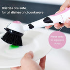 Vigar Moo Cow-Shaped Soap Dispensing Dish Brush, Dish Brush with Soap Dispenser for Pot Scrubber, Dishes, Sink, and Kitchen Essentials, White, Black