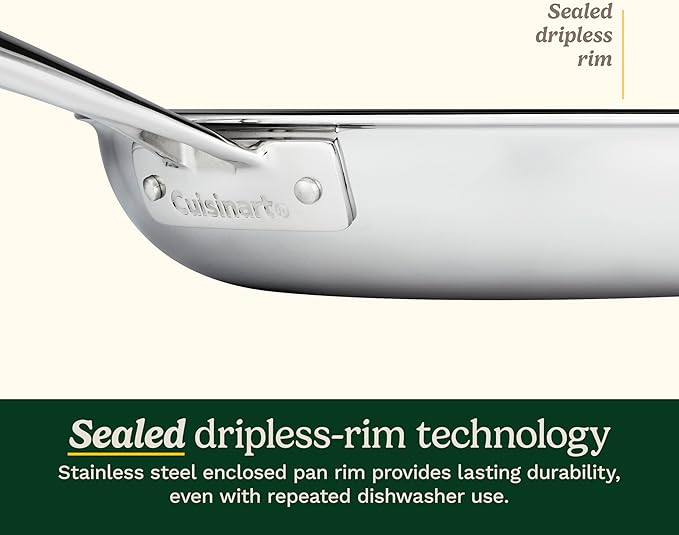 Cuisinart FusionElite+ Hybrid Nonstick Tri-Ply Stainless Steel Skillet, 8″ Skillet Frying Pan with PURELYSEAR Ceramic Nonstick Technology, Scratch Proof, Cool Grip Handles, Dishwasher Safe