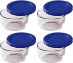 Pyrex 7202 1-Cup Glass Bowl & 7202-PC Cadet Blue Lid (4-Pack) - Made in USA