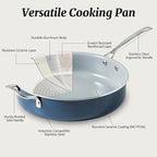 Nonstick Sauté Pan with Lid 5 QT Deep Frying Pan with Stainless Steel Helper Handle 12 inch Large Skillet Ceramic Jumbo Cooker for Healthy Cooking, Induction Compatible Cookware, PFOA Free