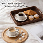 DOWAN 4 Ounce Porcelain Stackable Espresso Cups with Saucers Set of 4, White Espresso Cups for Home, Office and Cafe Use