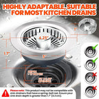 Kitchen Sink Drain Strainer & Sink Stopper, Upgraded 3 in 1 Stainless Steel Drain Plug Combo with Anti-Clog Basket, Pop Up Drain Cover for Standard 3-1/2'', Fits Double Bowl Kitchen Sinks