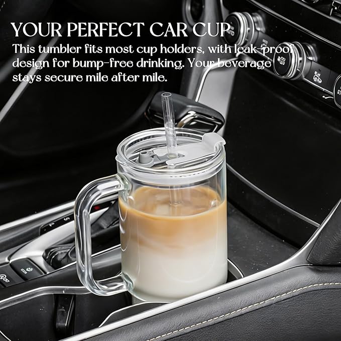 KEMORELA 26oz Ribbed Glass Mug with Handle and Lid – Large Clear Tumbler for Iced Coffee, Tea, Smoothies & Hot Drinks, Reusable Glass Cup with Straw, Dishwasher Safe, Travel Friendly