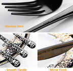 Skull Black Silverware Set for 8, 40-Piece Pirate Rose Flatware Set, Gothic Skeleton Flower Bat Knive Fork Spoon Cutlery Dinnerware for Decoration,Halloween horror,Christmas, Party, Gift,Housewarming