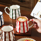 Ceramic Coffee Mugs Set of 4,Cute Mugs (Striped),14 oz Large Cups For Latte Tea Milk，Hand Painted Coffee Mugs Set Dishwasher Microwave Safe