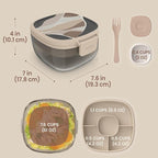 Bentgo Glass Prints Salad Container - 7.6-Cup Tinted Glass Salad Bowl with Airtight Lid, Leak-Proof Sauce Container, 4-Compartment Bento Meal Prep Tray & Reusable Fork (Inky Abstract - Neutrals)