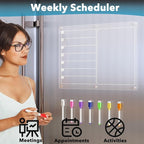 Acrylic Magnetic Dry Erase Board for Fridge, Clear Whiteboard for Refrigerator, Notepad Memo to Do/Grocery List White Board, w/ 8 Colors Markers, 15 x 11