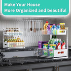 Petiza Under Sink Organizer Adjustable Height 2 Tier Bathroom Organizer Pull Out Cabinet Organer kitchen organizers and storage fridge organizers and storage,White,XL-1 Pack