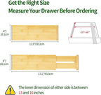 VaeFae 3 Pack Bamboo Drawer Dividers, 4" High Adjustable 11.9-17.1" Clothes Drawer Organizers, Expandable Separators for Bedroom/Bathroom/Kitchen/Office Storage