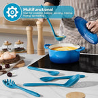 Onader Navy Blue Kitchen Utensils Set, Silicone Cooking Utensils Set of 10 with Turner Spoon Spatula Whisk Pasta Server, Dishwasher Safe