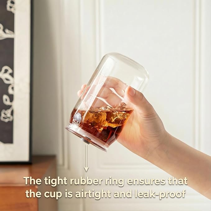 Leakproof Glass Cups with Plastic Lids and Straws, 16oz Iced Coffee Cup, Drinking Glasses Tumbler for Water, Boba Tea, Smoothie - 8pcs