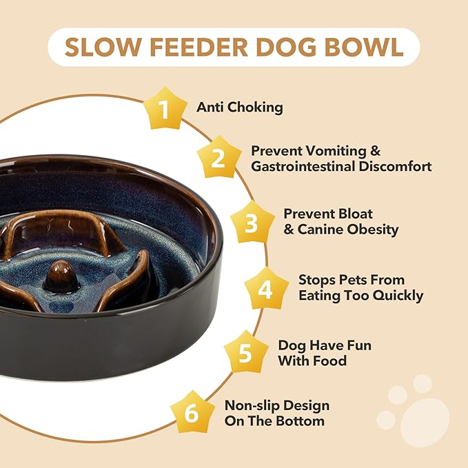Havniva Ceramic 0.9 Cup Dog Bowl Slow Feeder for Small Dog and Cat, 6.1inch Pet Slow Dish, Stop Bloat, Preventing Choking(Single Bowl, Starry Sky)