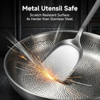 Titanium Frying Pan with Lid, 12" Uncoated Hammered Skillet for Cooking, PFAS/PFOA/PTFE Free Nonstick Cookware, Scratch Resistant, for Induction & Gas, Oven, Dishwasher Safe, Fine