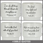 Signature Housewares Stackable Coffee Mug Tower Set with Metal Wire Rack - 15 Ounce Coffee Mugs for Coffee, Tea, Cocoa, Milk, Cappuccino, Hot Chocolate Set of 4 - Inspirational Bible Verses