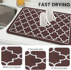 WISELIFE Dish Drying Mat Super Absorbent Drying Mat Large Dish Drying Mats for Kitchen Counter Easy Clean Dish Mat Kitchen Drying Mat16"x 24" Stylish Chocolate