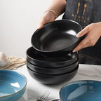 Selamica Ceramic Pasta Bowls Set of 4,Stackable Serving Bowl, Microwave Dishwasher Safe, Matte Black