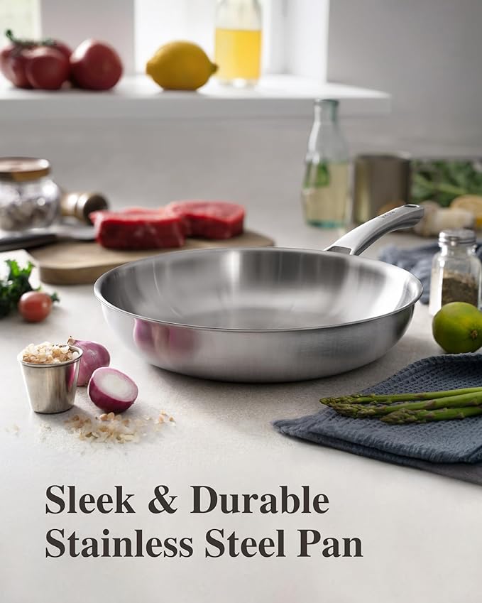 Stainless Steel Frying Pans Set,PFOA&PTFE Free Tri-Ply Skillets,Chef's Pan Set(8+10+12inch) Frying Pans for cooking,Induction Cookware Sets,Dishwasher and Oven Safe