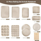 11 Piece Baking Set | Nonstick & Non Toxic Bakeware Sets Baking Pans Set | Carbon Steel Baking Supplies Include Notebook, Cookie Sheets, Roasting Pan, Muffin Pan, Cake Pan, Pizza Pan, Loaf Pan