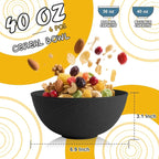 Unbreakable Cereal Bowls 40 OZ, Wheat Straw Bowls Set of 6, Anti Scald Extra Thick Soup Bowls, Reusable Plastic Bowl for Kitchen, Outdoor, Camping, RV, Black