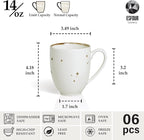 Esfour Ceramics Coffee Mugs Set Of 6, 14 Oz Large Handle Heavy Duty Cups - Microwave Dishwasher Safe - Latte, Cappuccino, Tea, Cocoa, Mocha - Men, Women, Home Office Daily Use, Classic Assorted Colors