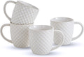 14 oz Grid Embossed Ceramic Coffee Mugs Set of 4 - White Ceramic Coffee Cups with Handle for Cappuccino Latte Tea - Dishwasher Microwave Safe Stoneware Mugs Set Housewarming Gift