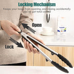 Tongs for Cooking, 12" Kitchen Tongs with Silicone Tips, Food Grade Serving Tongs Set of 3, Black