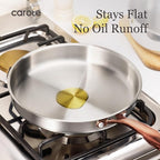 CAROTE 3-Piece Tri-Ply Stainless Steel Frying Pan Set, Skillet Set 8"/10"/12", Induction Compatible, Oven & Dishwasher Safe, Gold Handle