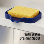 Zulay Kitchen Small Silicone Sponge Holder (4.9x3.3”) – Space-Saving Sink Organizer Tray for Sponge, Soap, Brush & More – Compact Non-Slip Dish for Kitchen & Bathroom (Dark Blue)