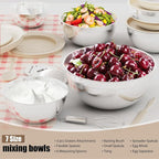 ENVTEK 7-Piece Stainless Steel Mixing Bowls Set with Lids & 3 Grater Attachments – Size 4.5, 4, 3.5, 2.1, 1.5, 1.1, 0.7QT, Kitchen Gadgets Set for Cooking, Baking, and Serving, Khaki