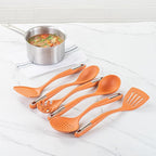 Restaurantware Silicone Utensil Set Pack of 1 Non-Slip Handle 6-Piece Kitchen Tool Set, Heat-Resistant Dishwasher-Friendly Cooking Accessories, Durable Orange Cooking Utensils