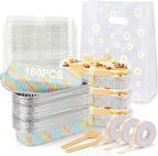 Hushee 160 Pack 6.8oz Easter Mini Loaf Pans with Lids Disposable Cross Cake Tins with Daisy Gift Bags Forks Ribbon Aluminum Foil Baking Pans Christian Bread Mold for Cupcake Picnics Baking Party Gift