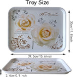 Large Serving Platter Melamine Trays 2 Pack Stackable Food Tray with Floral Print for Gift, Party, Decor, Home, Restaurant (Gold Rose, Medium)