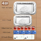 4-Pack Small Silver Serving Trays Set - ZENOVLUX Lightweight Bow Floral Engraved Mirror Decorative Tray, 11.4" x 7" Party Platters for Easter, Food, Appetizer, Charcuterie, Cookies, Desserts