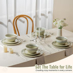 Dafuceramic Plates and Bowls Sets, 12 Pieces Grass Green Dinnerware Sets for Kitchen, Reactive Glaze Dishes Set for 4, Dishwasher and Microwave Safe, Series Starflecked Shore (Grass Green)