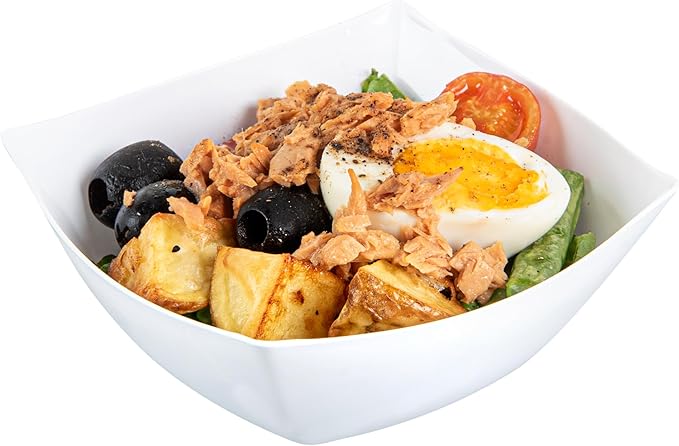 Restaurantware Moderna 8 Ounce Fancy Plastic Bowls 10 Square Disposable Salad Bowls - Durable Heavy-duty White Plastic Bowls For Warm And Cold Foods (Pack of 3)